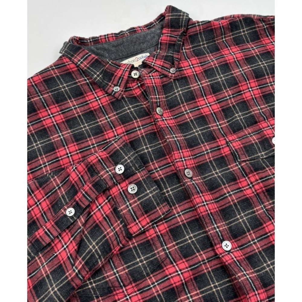 Carbon2Cobalt Men's L Red‎ Plaid Flannel Lined Cotton Button Down Shirt Jacket